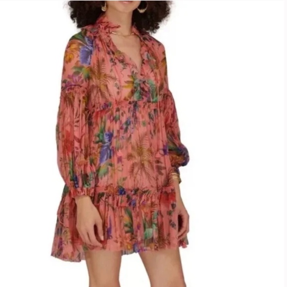 Zimmermann Tropicana Lantern Mini Dress Coral Floral - Picture 2 of 7